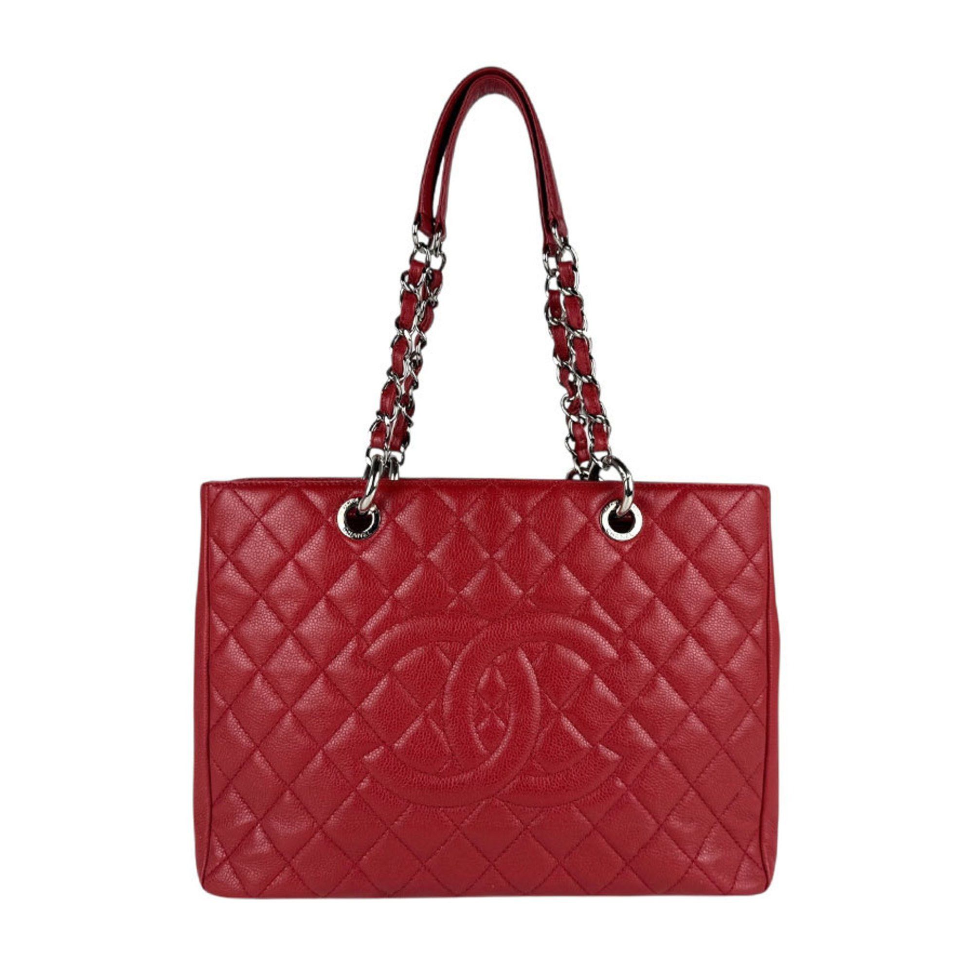 Chanel Shoulder Bag Gst Caviar Skin Leather Red Women's Z5241
