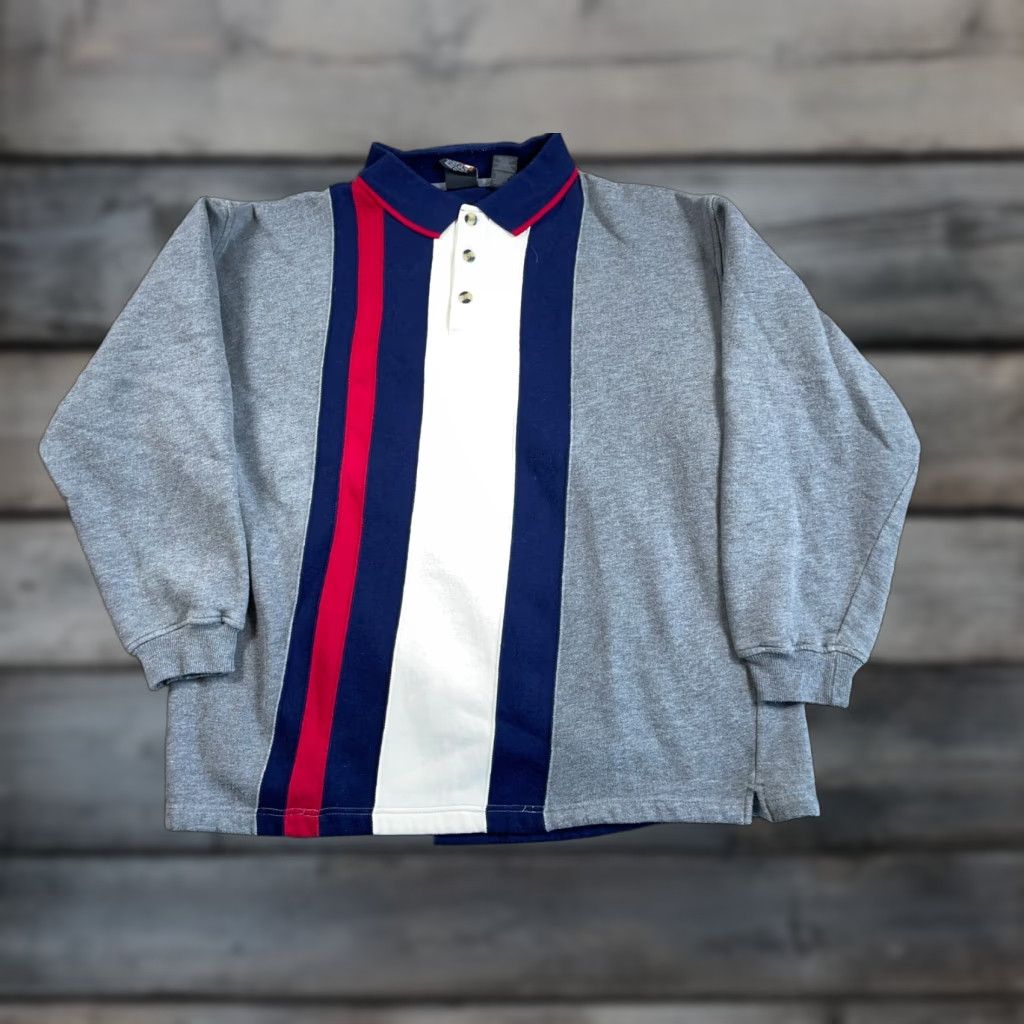 Vintage VINTAGE Olympic Sweater Shirt Men XL Gray Red Blue Striped Collared Pullover 90s Preppy Heavyweight Knit Size US XL / EU 56 / 4 - 1 Thumbnail