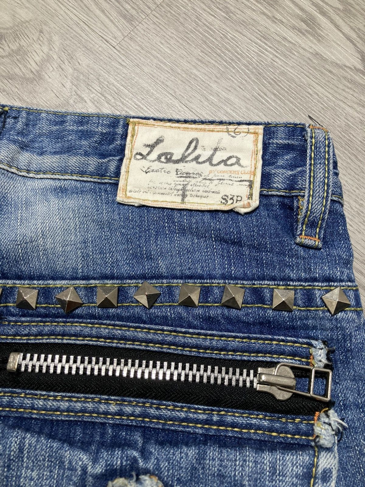 If Six Was Nine 2000s Lolita Y2k Studded Faded 3/4 Jeans Pants Lgb Punk Size US 32 / EU 48 - 10 Thumbnail