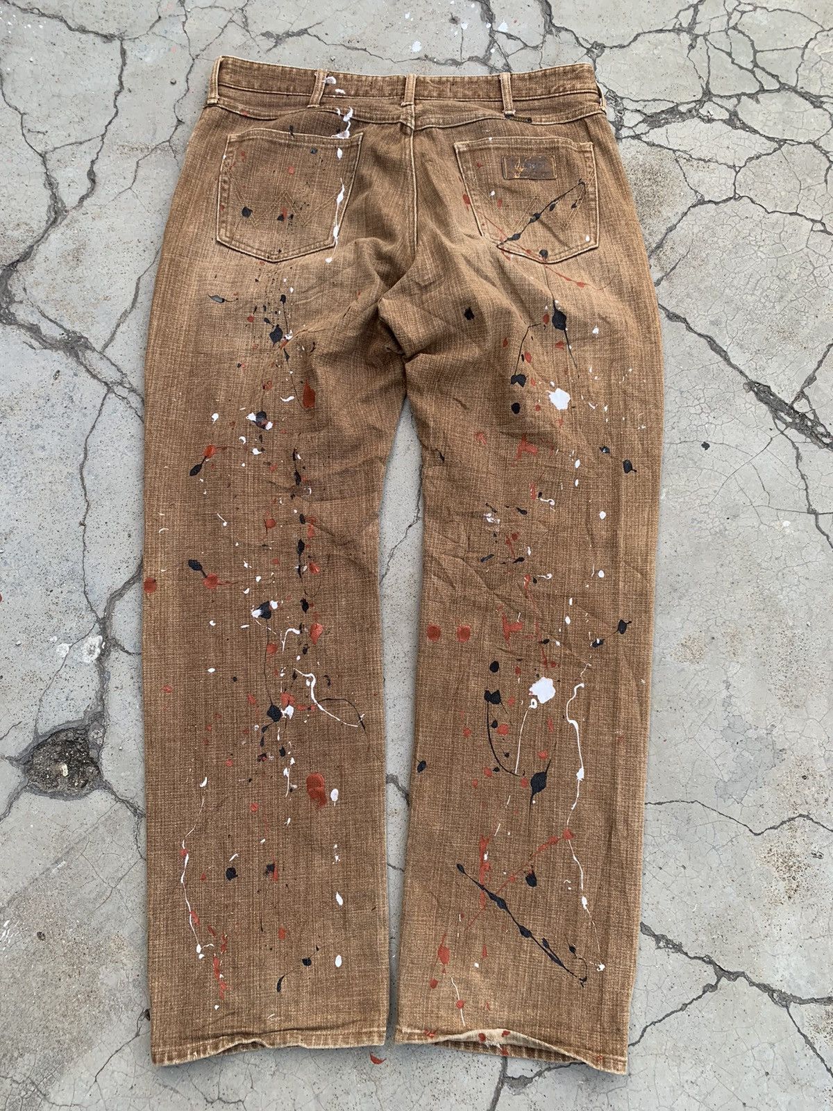 Wrangler Wrangler "Buffalo Head" Painted Brown Wash Painter Pants. Size US 36 / EU 52 - 2 Thumbnail