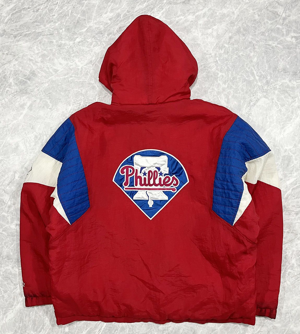 image of VTG 90's Mlb Philadelphia Phillies Puffer Pullover Jacket in Red, Men's (Size XL)