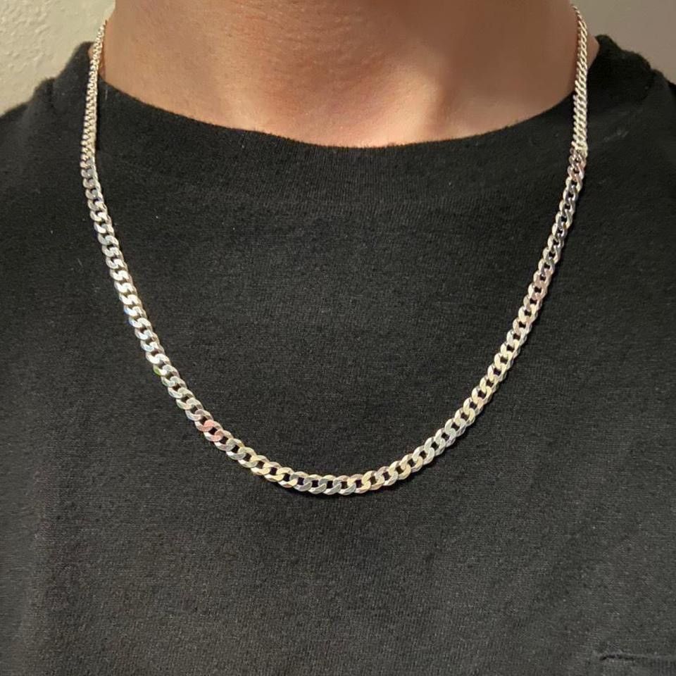 Sterling Silver Solid Silver Curb Chain Necklace 20in 4mm Size ONE SIZE - 1 Thumbnail