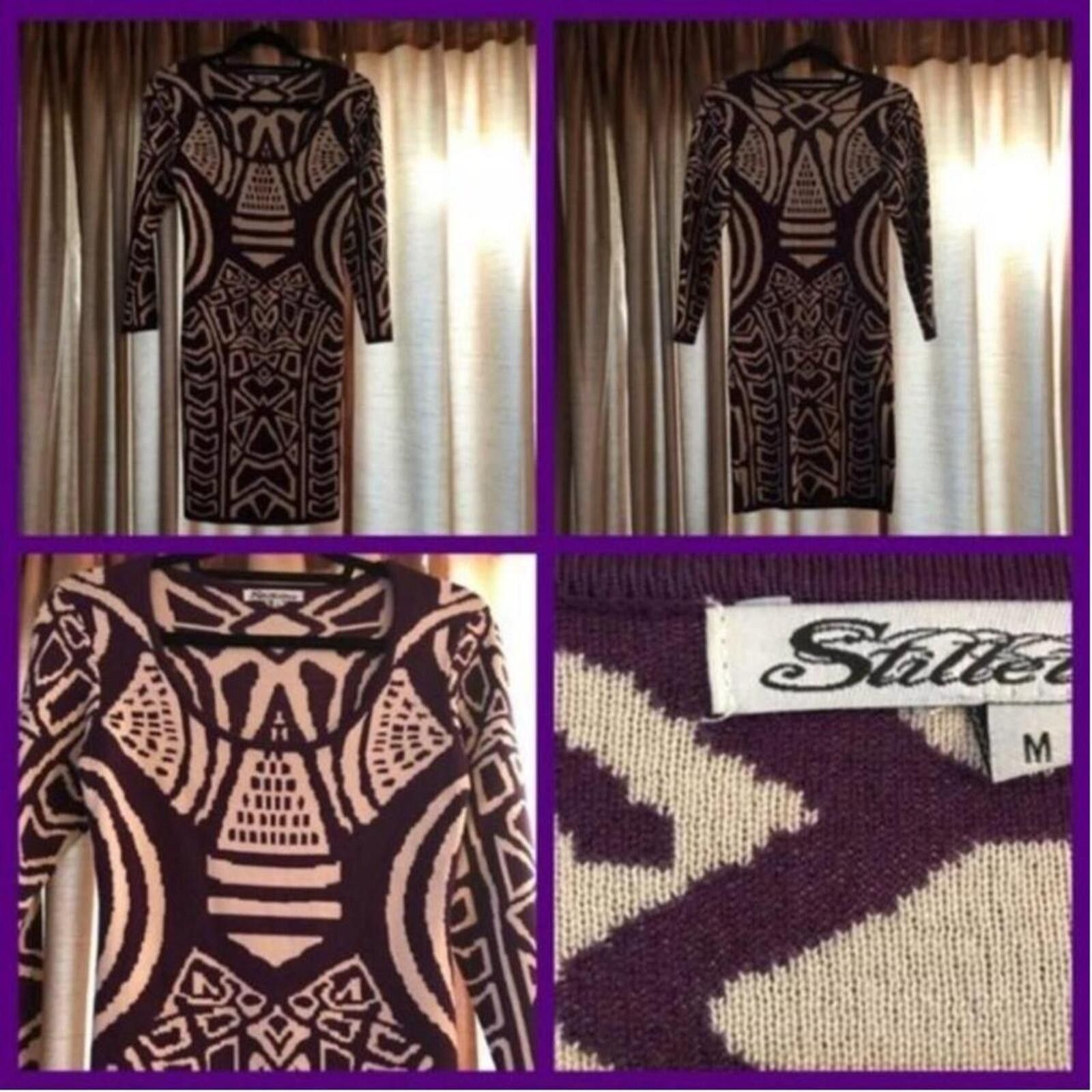 Other Stiletto's Purple and Beige Patterned Long Sleeve Dress Size Size M / US 6-8 / IT 42-44 - 1 Thumbnail