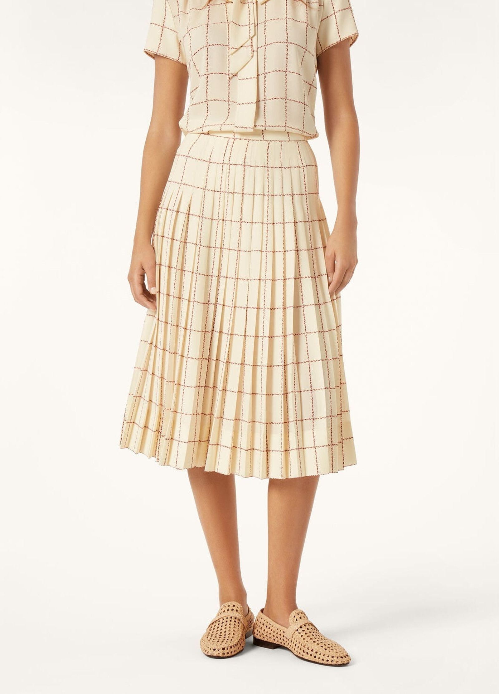 Loro Piana o1srvl11e0526 FAP3865 Clea Midi Skirt in Cream/Brown Size 26" / US 2 / IT 38 - 4 Thumbnail