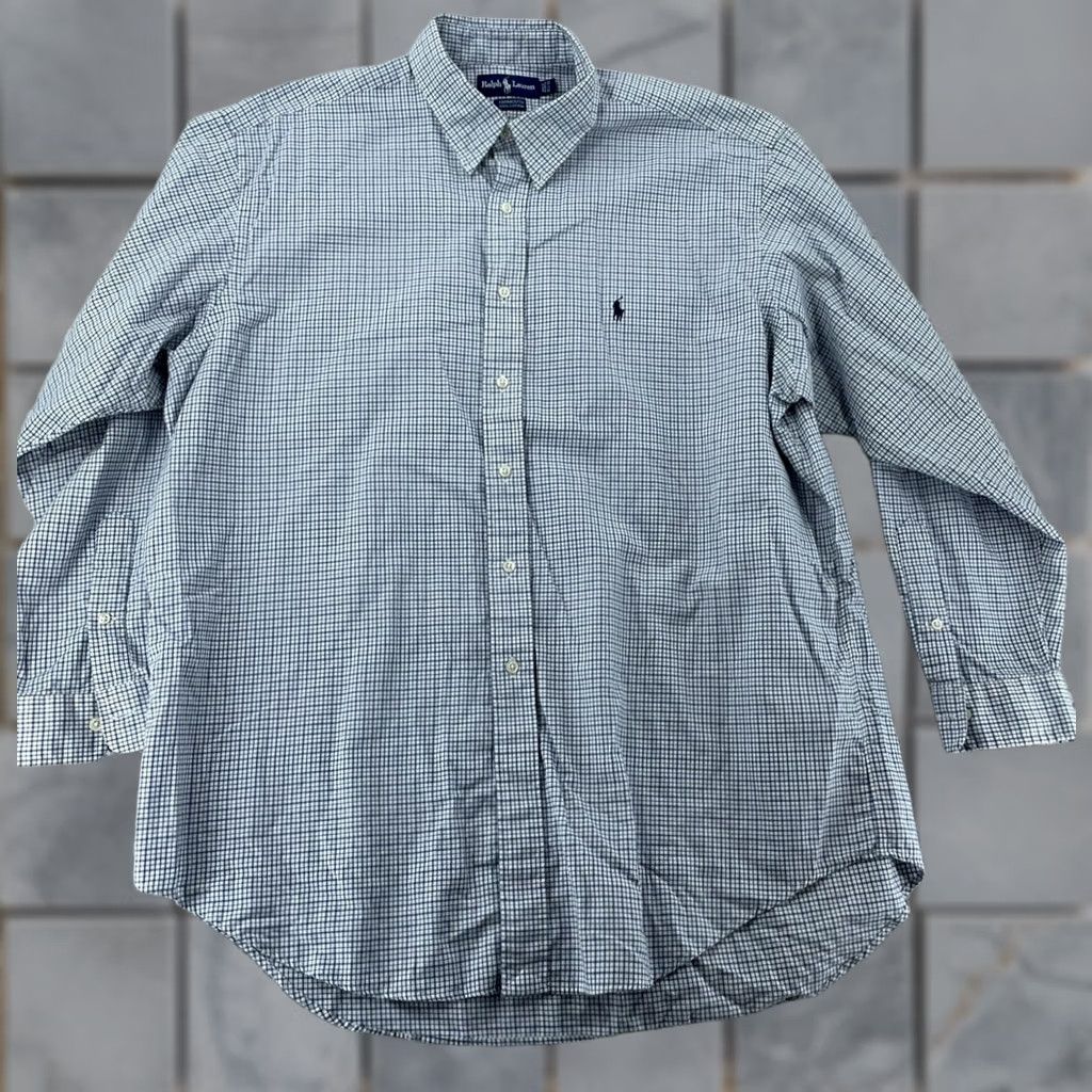 Ralph Lauren Ralph Lauren Dress Shirt Men 17.5 Blue White Check Yarmouth Collared Button Down Shirt Dress Shirt Check Pattern Blues Mens 17.5 Size 48R - 1 Thumbnail