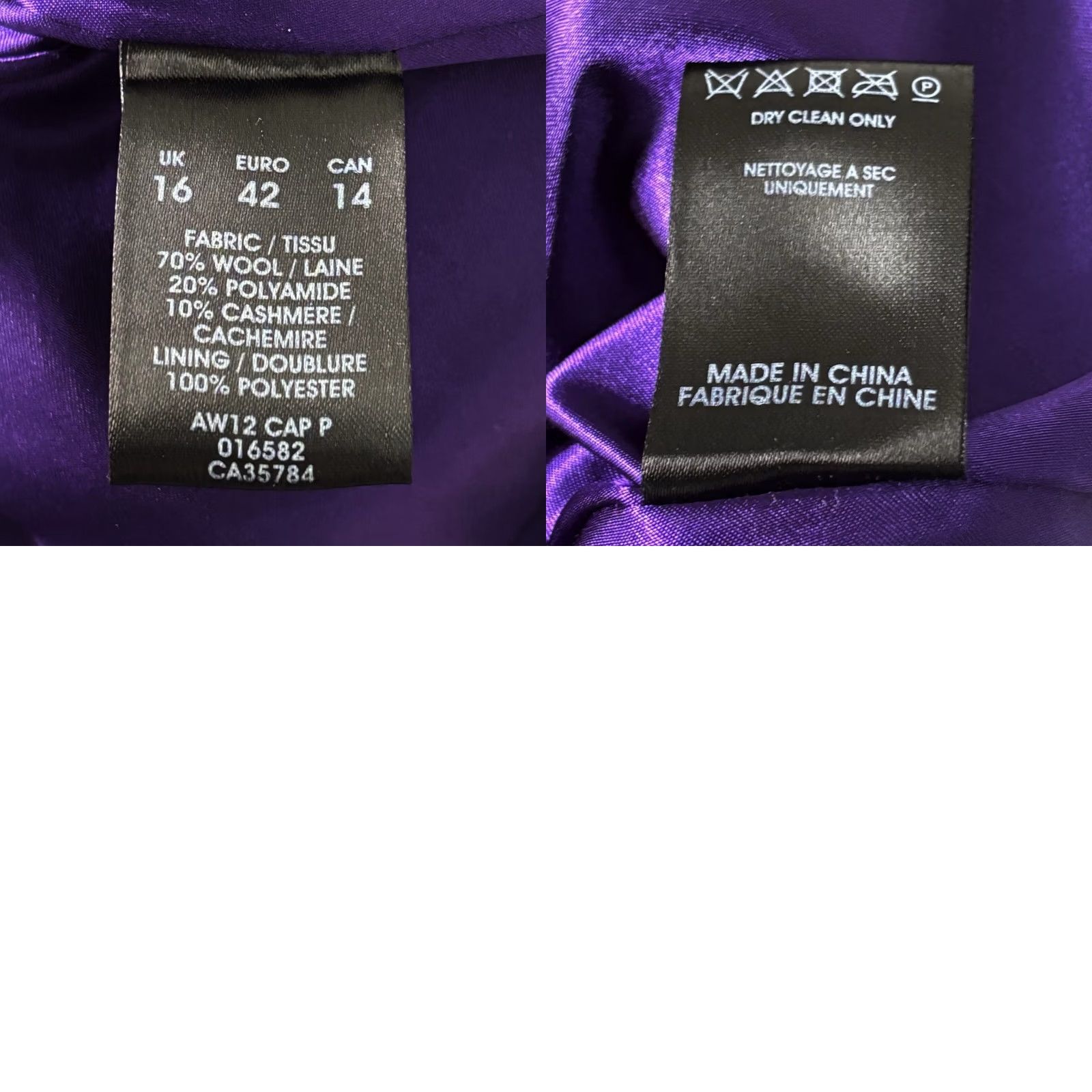 Vintage VINTAGE Planet London Wool Cashmere Blend Coat UK 16 Womens Purple Double Breasted Jacket Coat Knee Length Long Sleeve Adjustable Pockets Buttoned Size XXL / US 16-18 / IT 52-54 - 8 Thumbnail