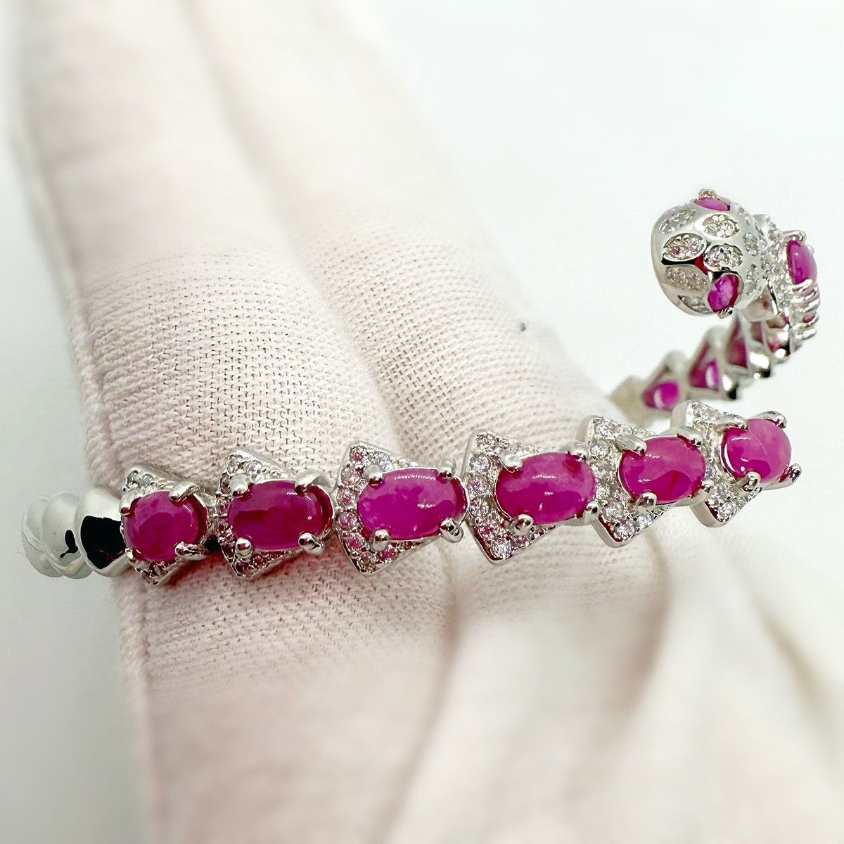 Nordstrom 14k White Gold over Silver Ruby Serpent Bracelet! Size ONE SIZE - 2 Thumbnail