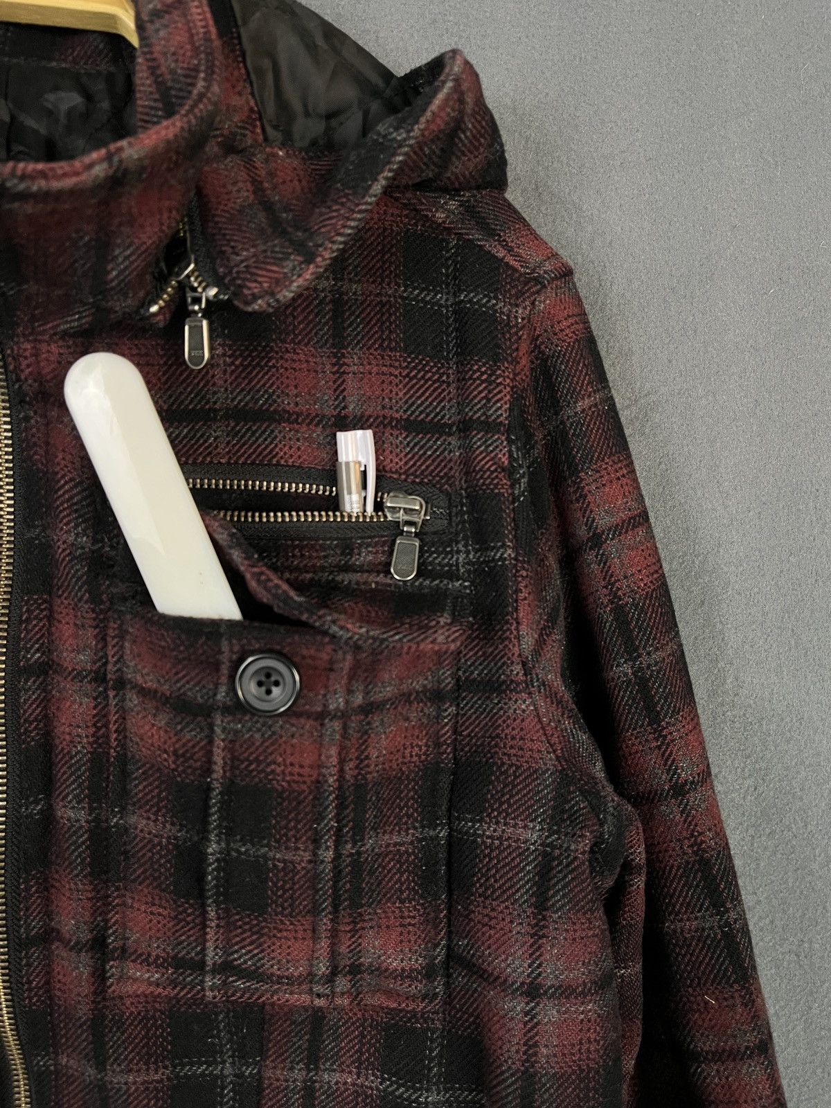 Japanese Brand × Vintage Edge Rupert Plaid Wool Jacket Removable Hoodie Size S / US 4 / IT 40 - 7 Thumbnail