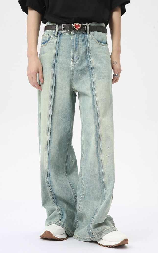 Designer × Japanese Brand Vintage light blue patchwork straight wide-leg jeans Size US 32 / EU 48 - 1 Thumbnail
