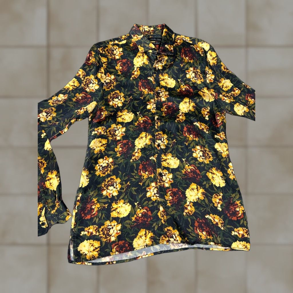 Zara Zara Shirt Mens Medium Button-Up Long Sleeve Black Floral Relaxed Fit Size US M / EU 48-50 / 2 - 1 Thumbnail