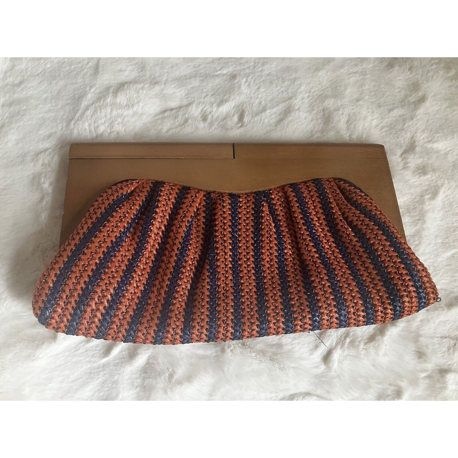 Other Urban Expressions Clutch blue orange Stripes Wooden Handles Size ONE SIZE - 1 Thumbnail