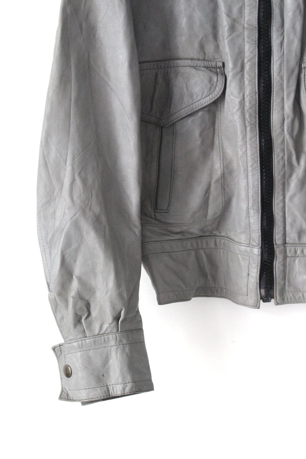 Vintage 1990S MICHEL CORBIER ASH GREY LEATHER ZIP TRUCKER JACKET Size US S / EU 44-46 / 1 - 6 Thumbnail