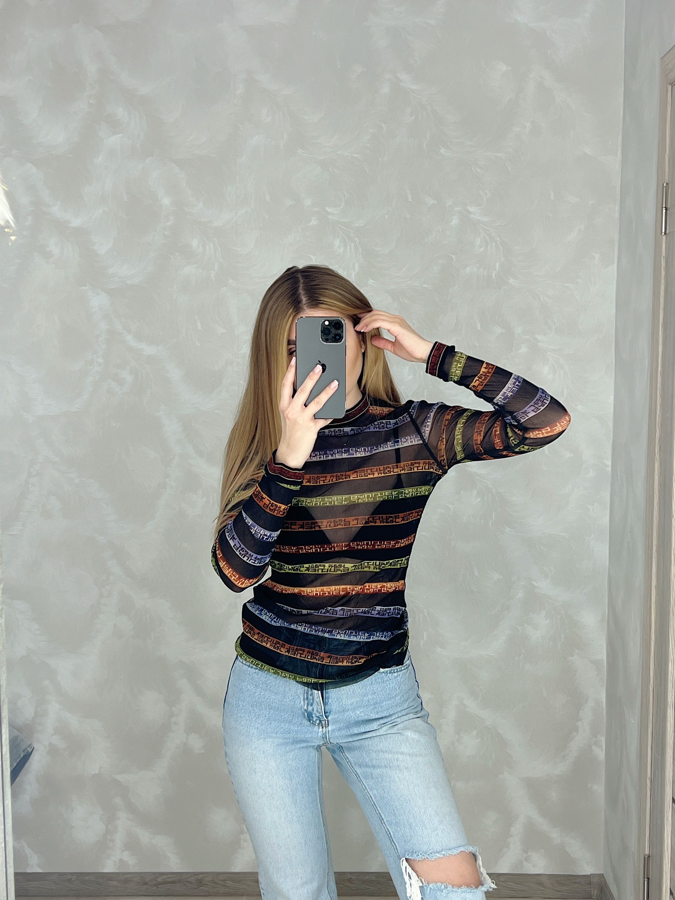 Jean Paul Gaultier × Vintage Vintage Jean Paul Gaultier Mesh Top LS Stripe Logo Print Size M / US 6-8 / IT 42-44 - 7 Thumbnail
