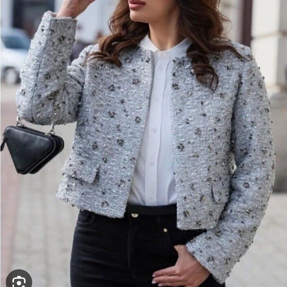 Zara ZARA ZW COLLECTION SS24 CROPPED SILVER SEQUIN JACKET REF. 2 Size M / US 6-8 / IT 42-44 - 4 Thumbnail