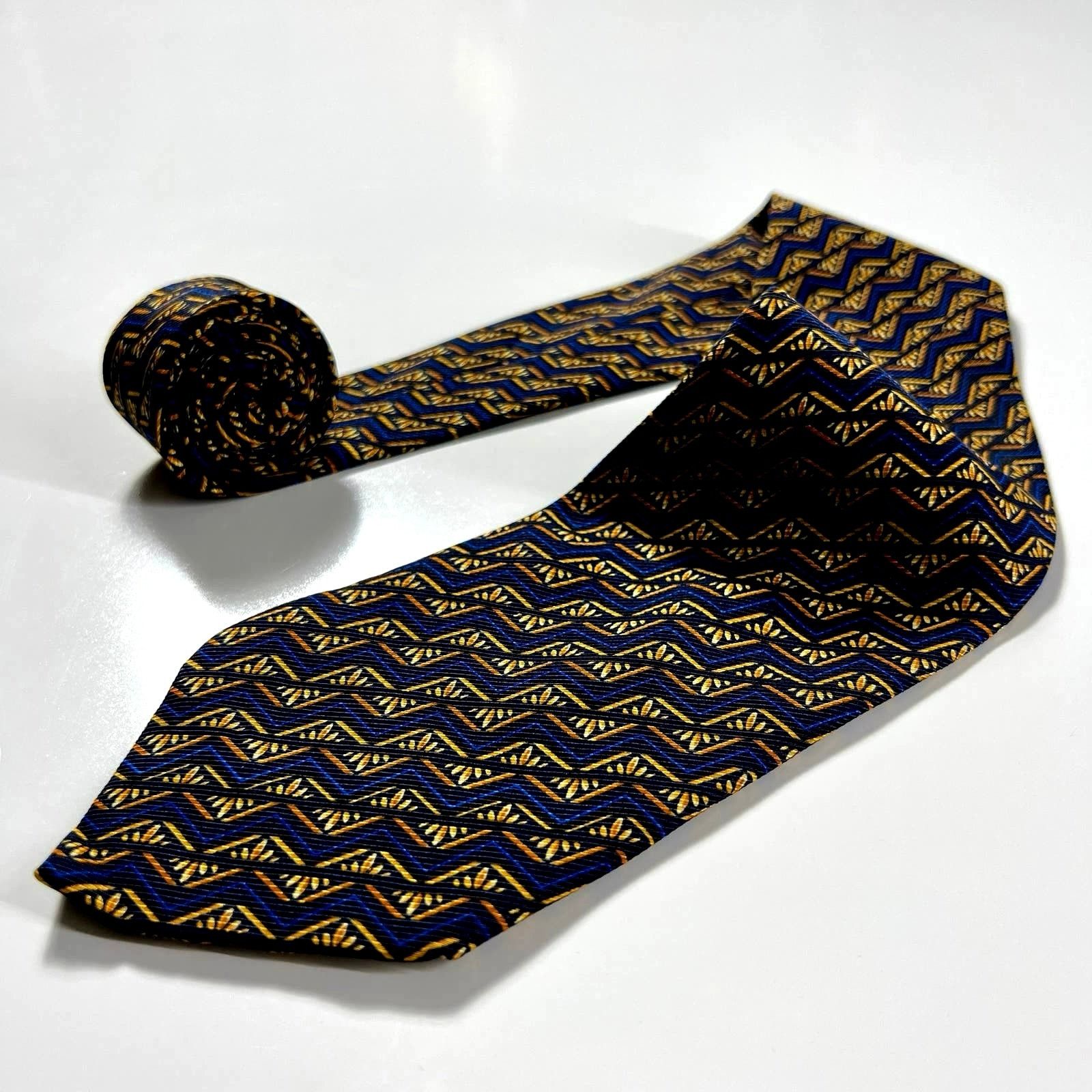 Altea Altea Milano Men's Tie Blue Gold 100% Silk Striped Necktie Size ONE SIZE - 4 Thumbnail