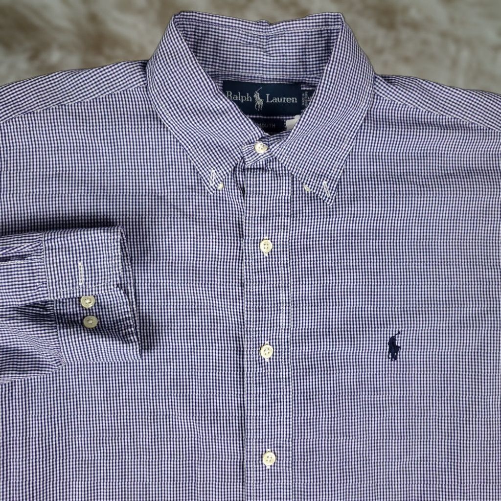 Ralph Lauren Ralph Lauren Dress Shirt Mens Size 16 Blue Check Cotton Button Up Long Sleeve Classic Regular Fit Mens Size 42R - 1 Thumbnail