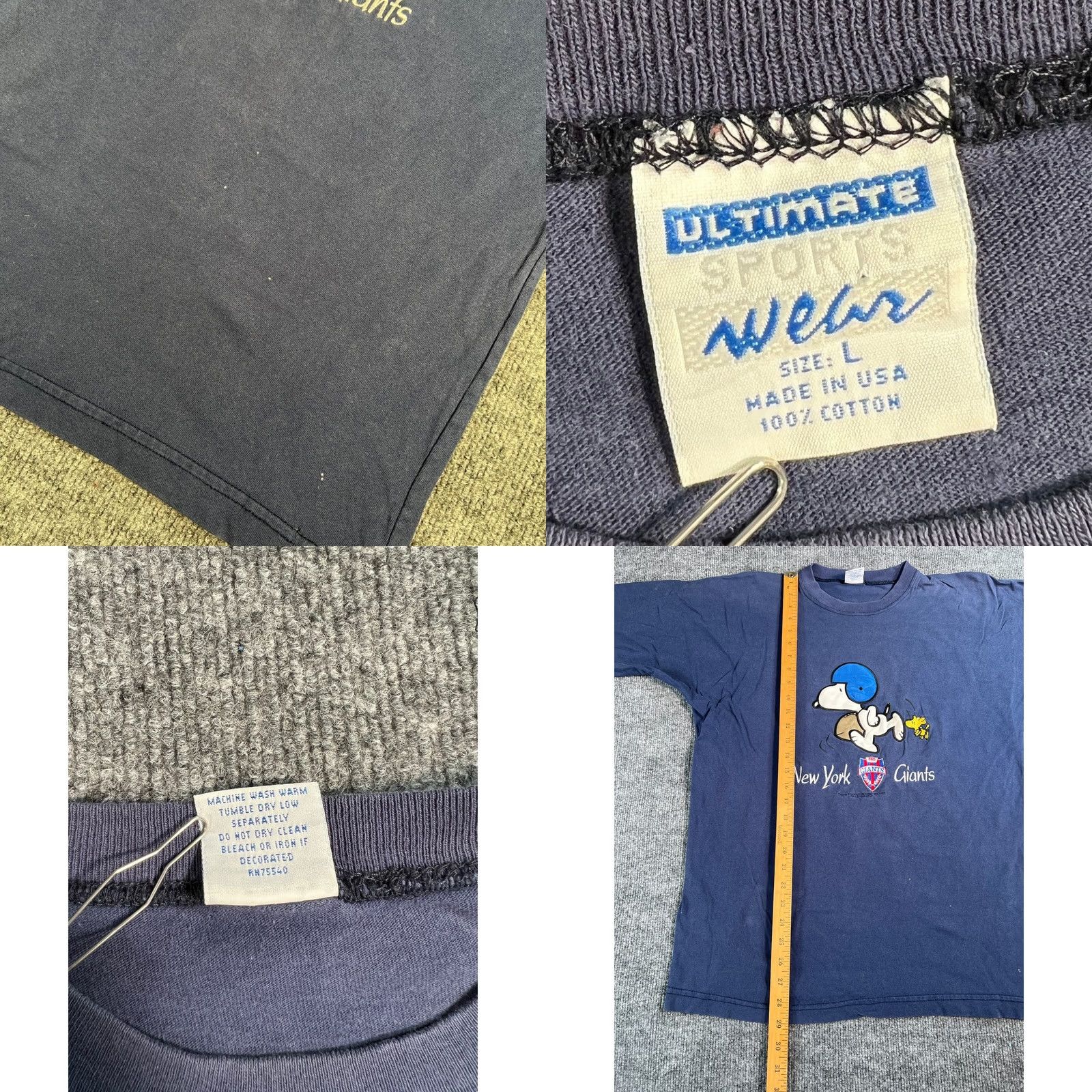 Peanuts VINTAGE Peanuts T-Shirt Mens Large Blue Snoopy Woodstock NY Giants 90s Graphic Size US L / EU 52-54 / 3 - 8 Thumbnail