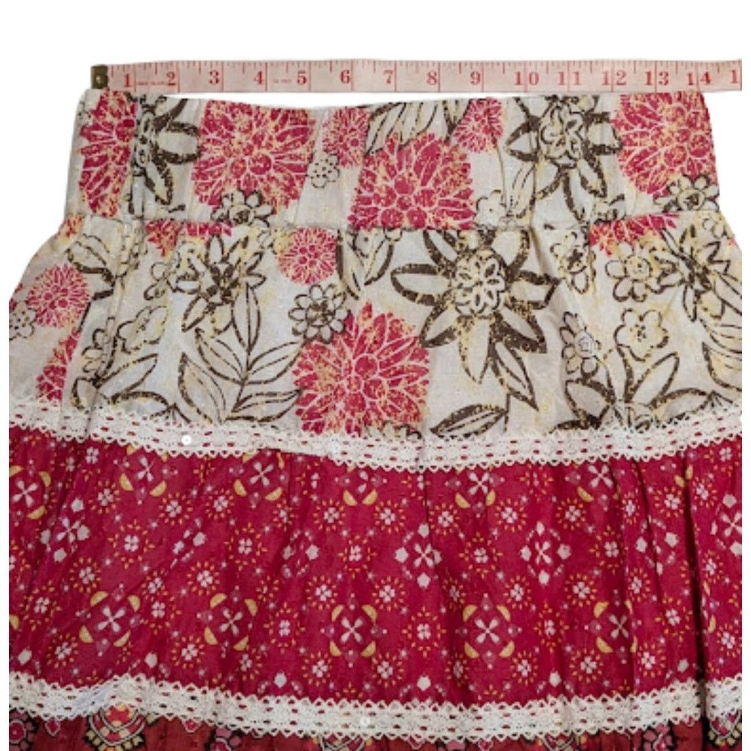 Unknown London Jolt Boho Peasant Tiered Floral Skirt Pink Women’s XL USED Size 36" / US 14 / IT 50 - 3 Thumbnail