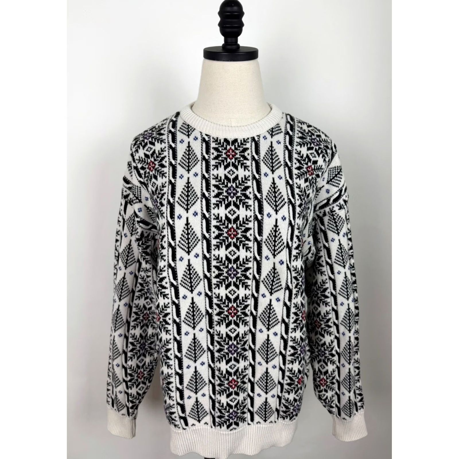Etro VINTAGE Womens Fair Isle Sweater Pullover Knitted Cotton White Medium 90s Ski Retro 80s Winter Casual Mens? Size M / US 6-8 / IT 42-44 - 2 Thumbnail