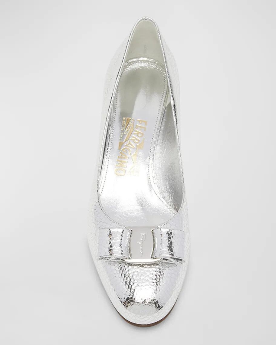 Salvatore Ferragamo o1s1rm0924 Vara Bow Pumps in Silver Size US 8.5 / IT 38.5 - 5 Thumbnail