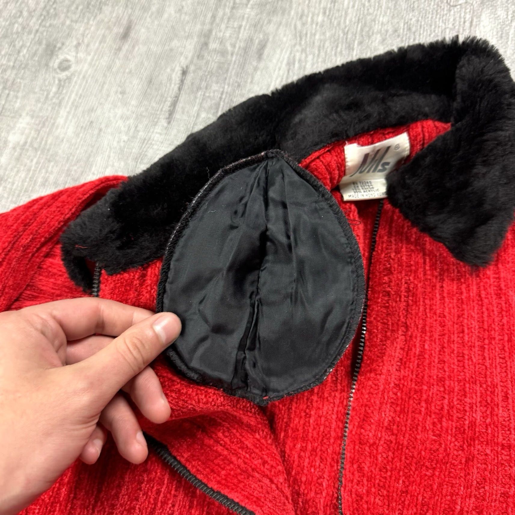 Velour VINTAGE Nils Y2K 90s Velour Fleece Short Crop Jacket Womens Medium Red Faux Fur Collar Size M / US 6-8 / IT 42-44 - 5 Thumbnail