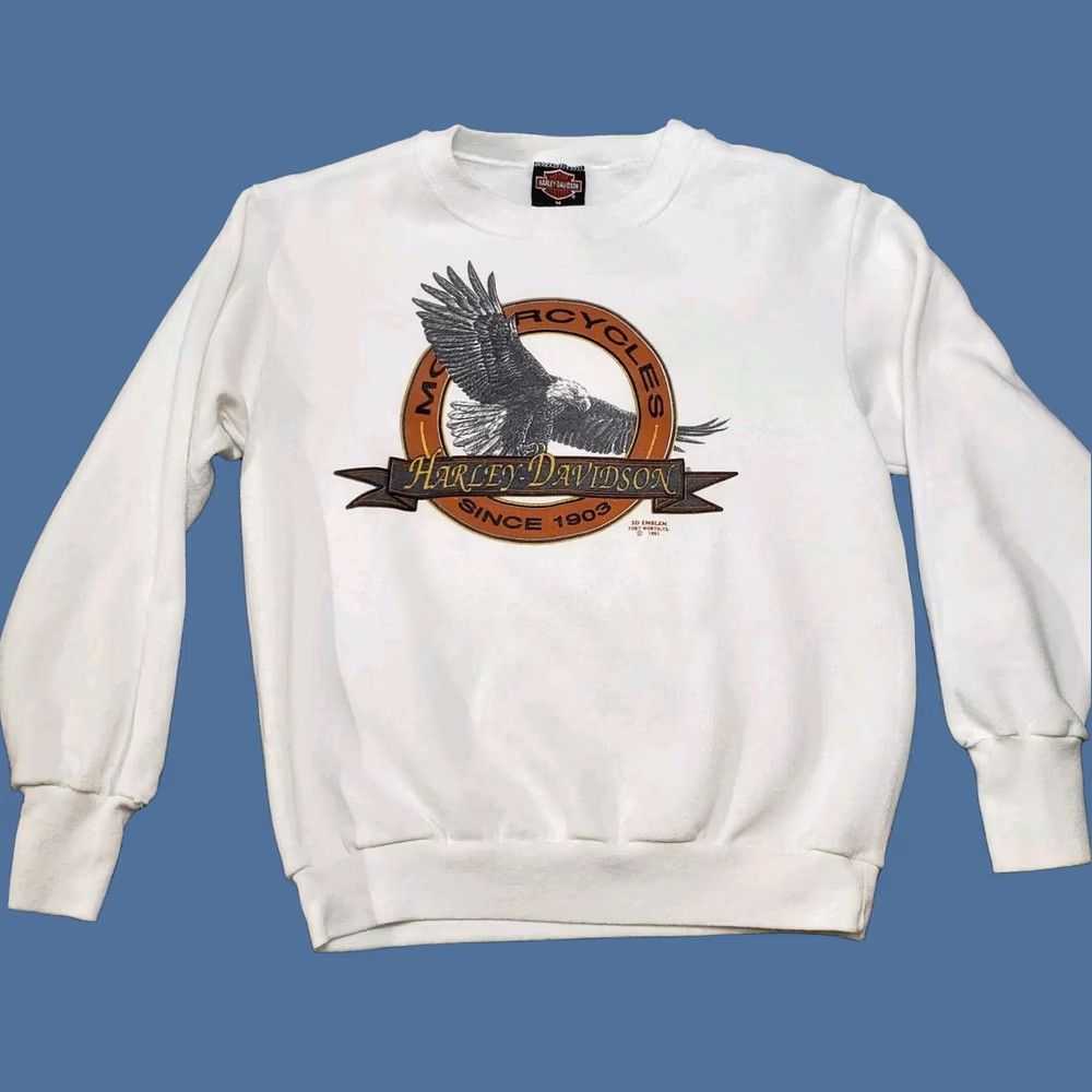 Harley Davidson VINTAGE Harley Davidson Sweatshirt Adult Medium White 1991 Eagle WI Size US M / EU 48-50 / 2 - 1 Thumbnail