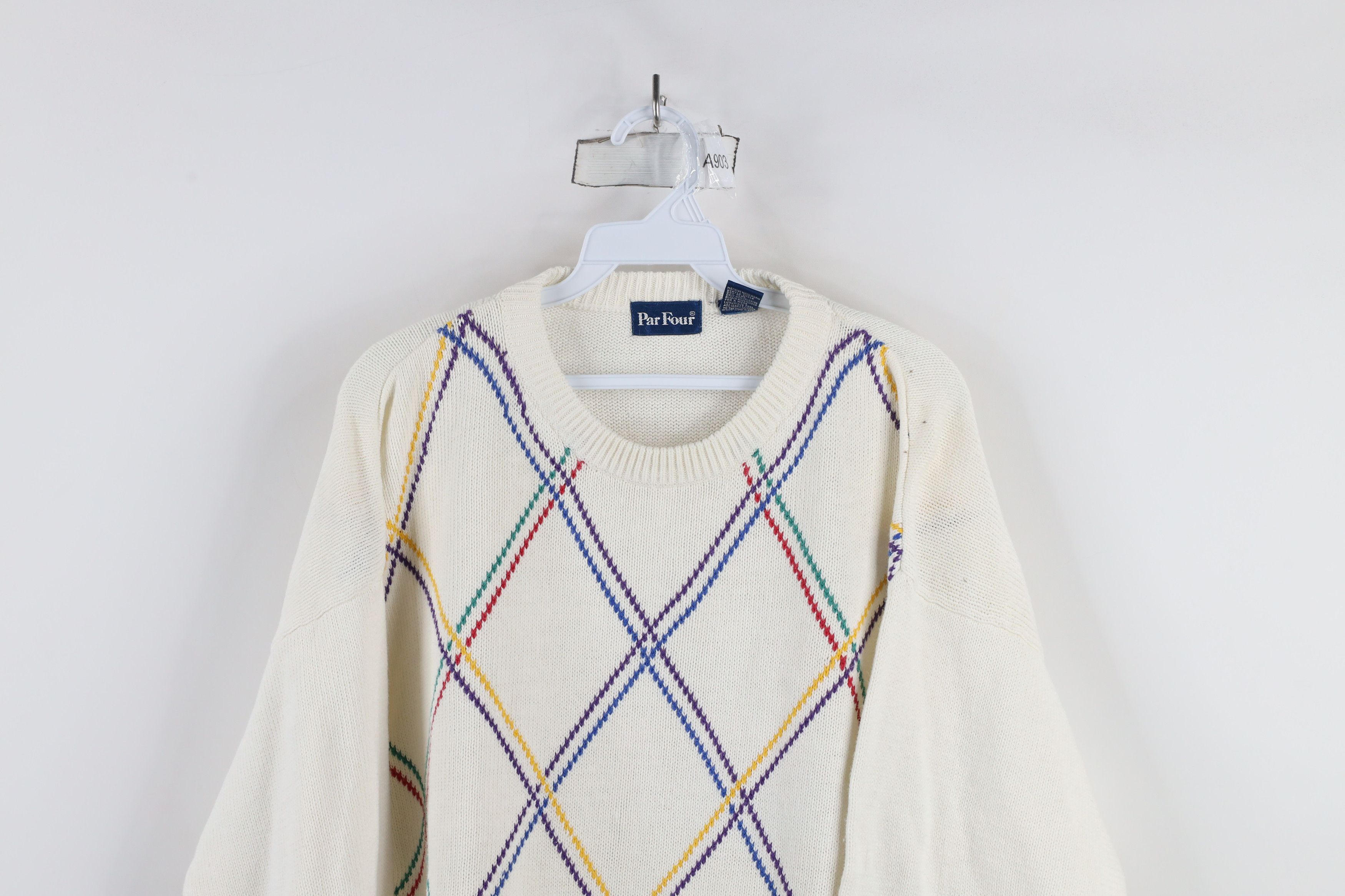 Vintage Vintage 90s Streetwear Rainbow Argyle Knit Crewneck Sweater Size US L / EU 52-54 / 3 - 2 Thumbnail