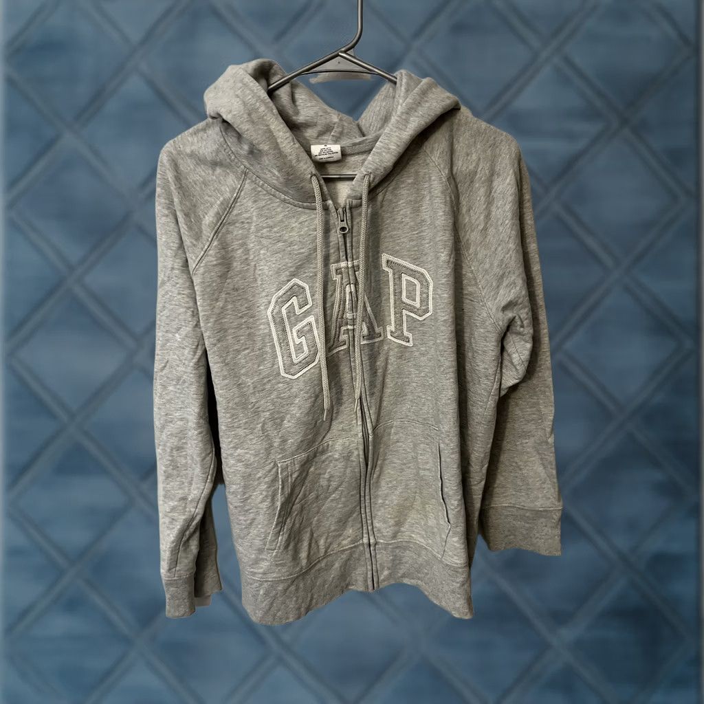 Gap GAP Hoodie Heathered Logo Embroidered Women's XL Zip Full Zip Hooded Lined Pockets Faux Fur Lining Gray Size XL / US 12-14 / IT 48-50 - 1 Thumbnail