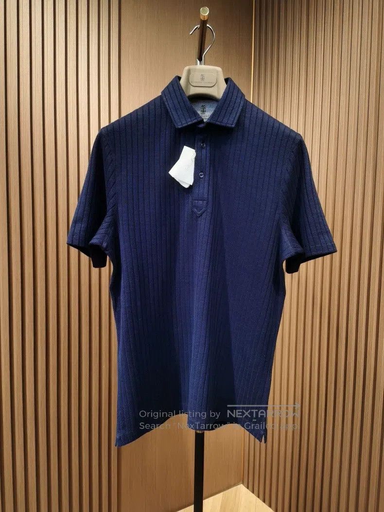 Brunello Cucinelli Brunello Cucinelli Cotton Linen Rib Knit Polo Shirt Size US S / EU 44-46 / 1 - 1 Thumbnail