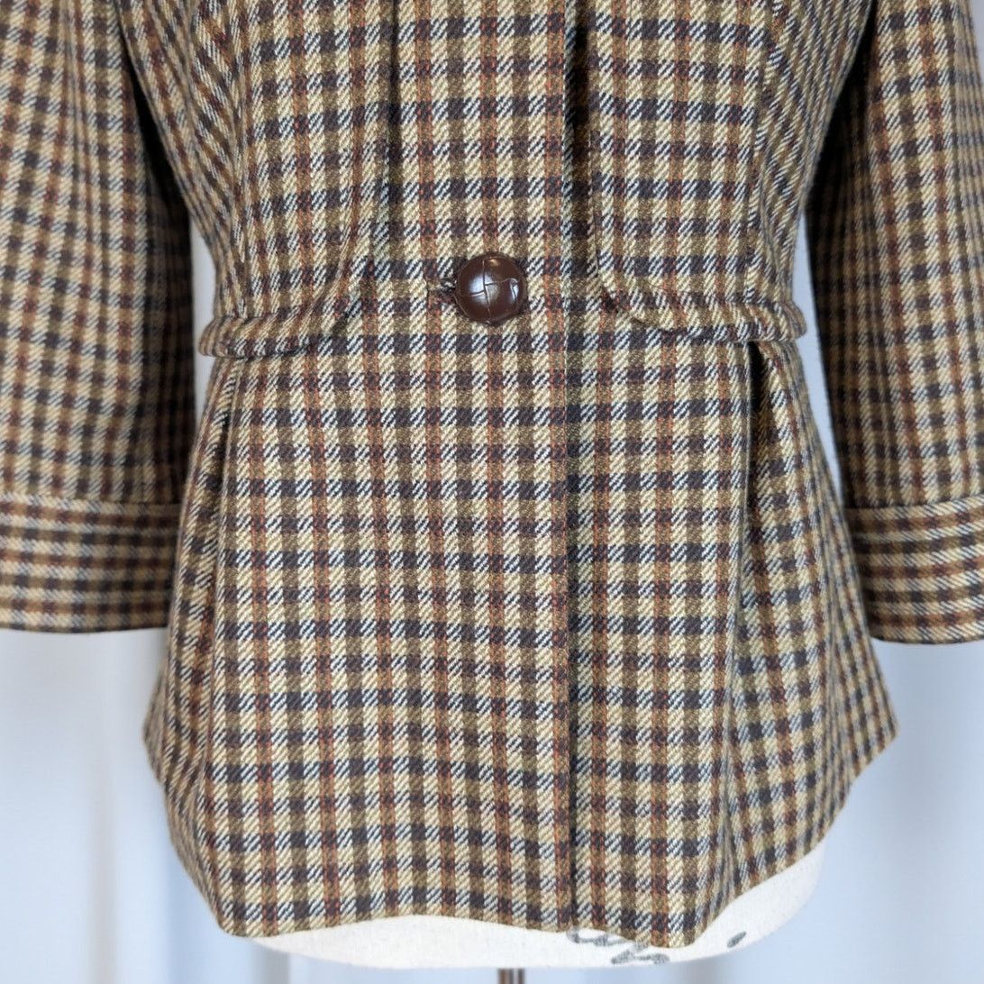 Other Vintage Talbots Wool Plaid Jacket Blazer Petite 4P Brown 90s Size S / US 4 / IT 40 - 15 Thumbnail