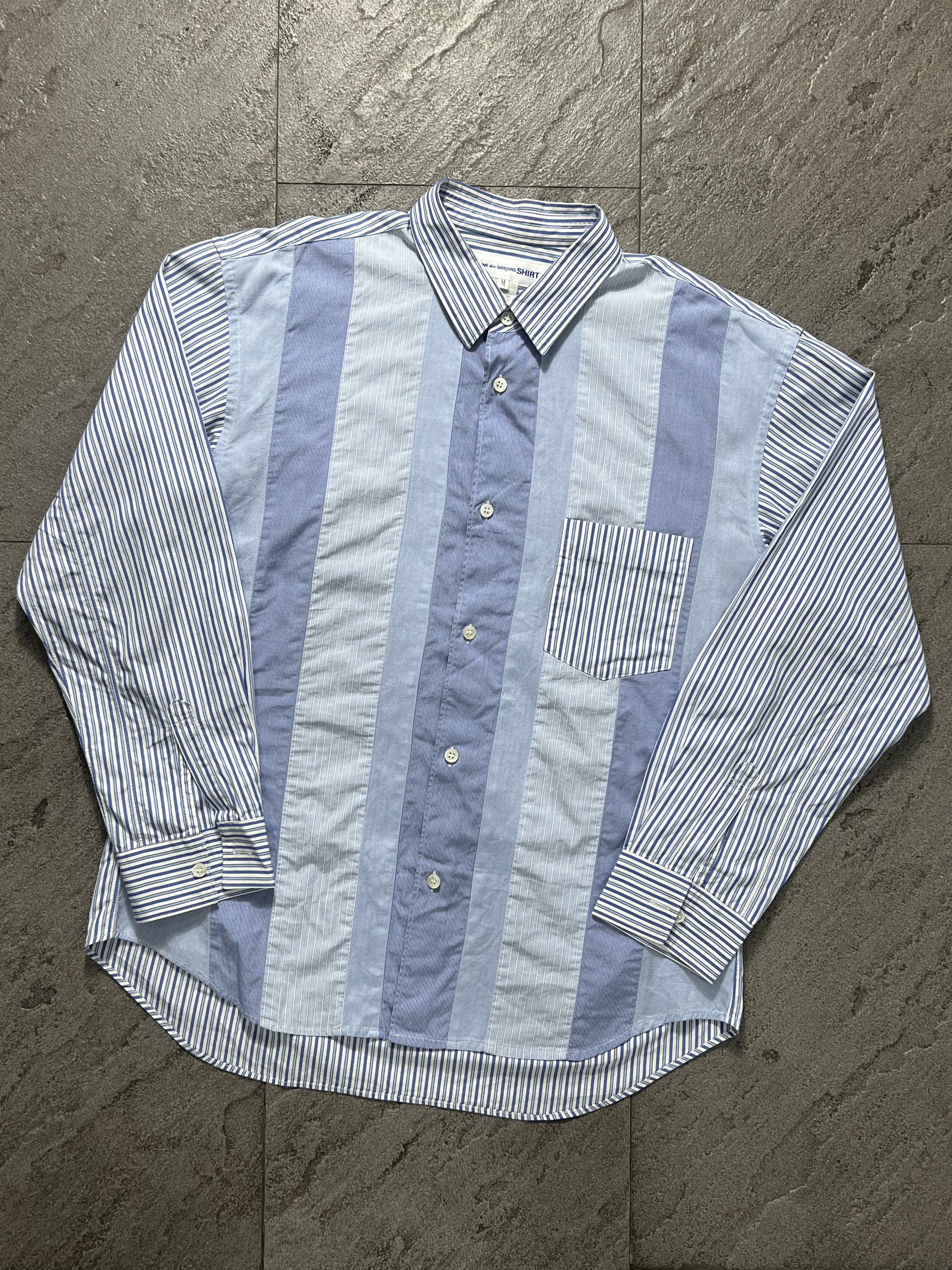 Comme des Garcons Comme des Garçons blue and white patchwork striped shirt Size US M / EU 48-50 / 2 - 1 Thumbnail