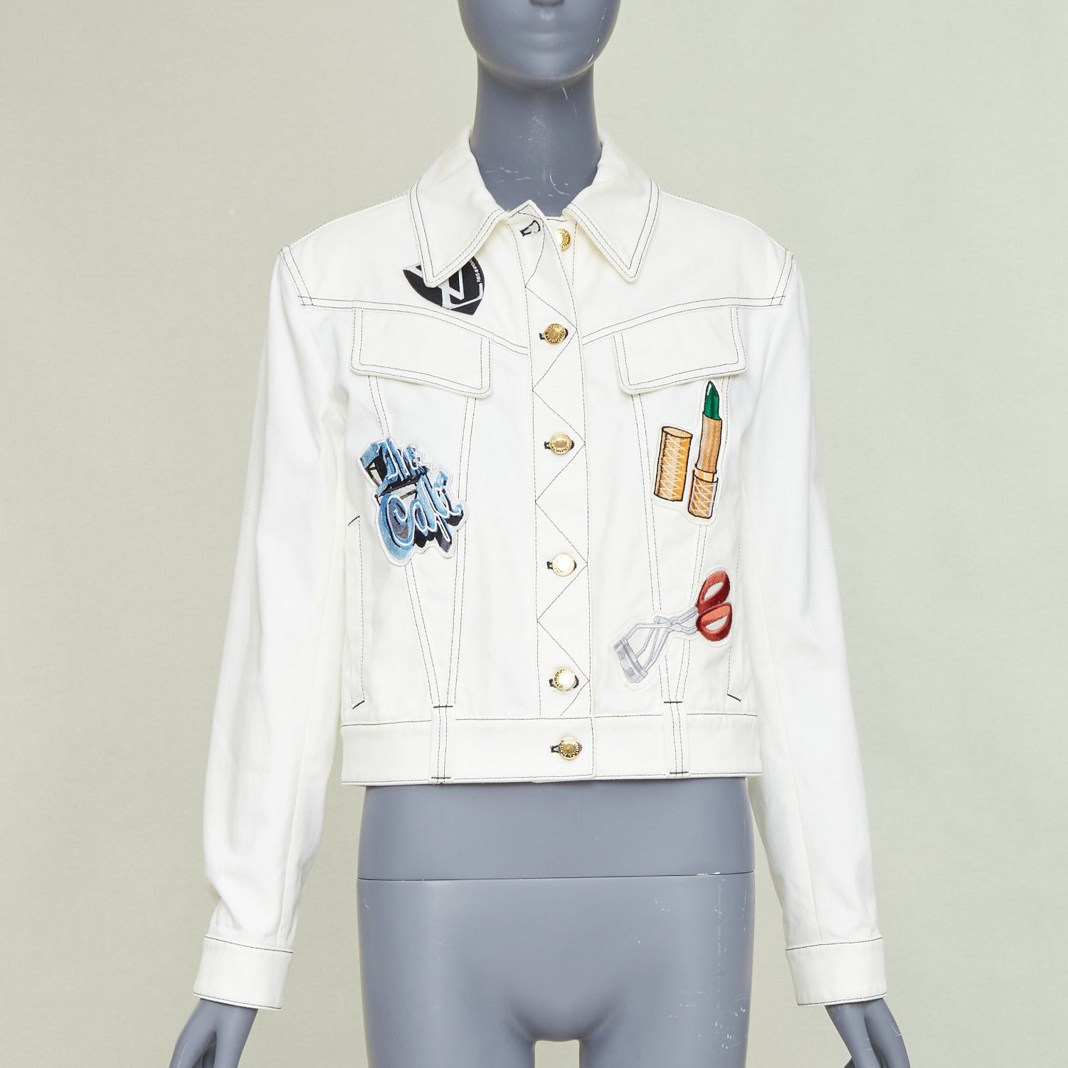 Louis Vuitton LOUIS VUITTON Virgil Abloh 2021 Runway cream denim embroidered badge patch jacket FR36 S Size S / US 4 / IT 40 - 1 Thumbnail