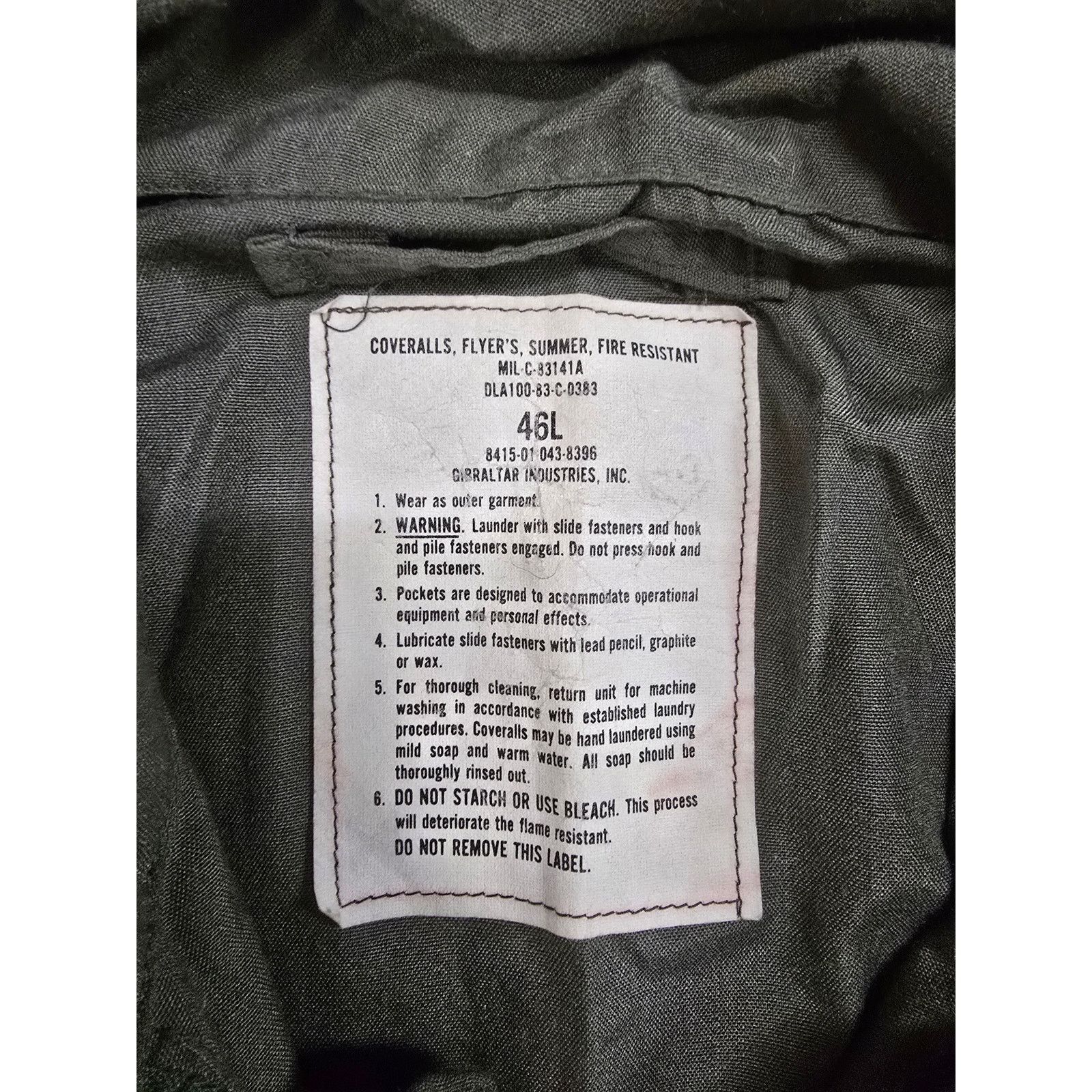 Vintage 1983 USAF Flyers Coveralls Summer FR Scovill Zipper 46L Size US L / EU 52-54 / 3 - 8 Thumbnail