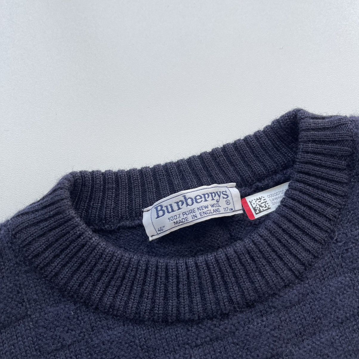 Burberry × Vintage Burberrys Vintage 90’s Big Logo Wool Knit Sweater Navy Rare Size US L / EU 52-54 / 3 - 9 Thumbnail