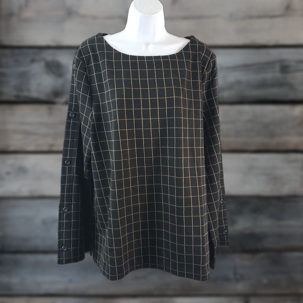 J. Jill J. Jill Blouse Shirt Womens Ponte Knit Top XL Black Windowpane Long Sleeve Size XL / US 12-14 / IT 48-50 - 1 Thumbnail