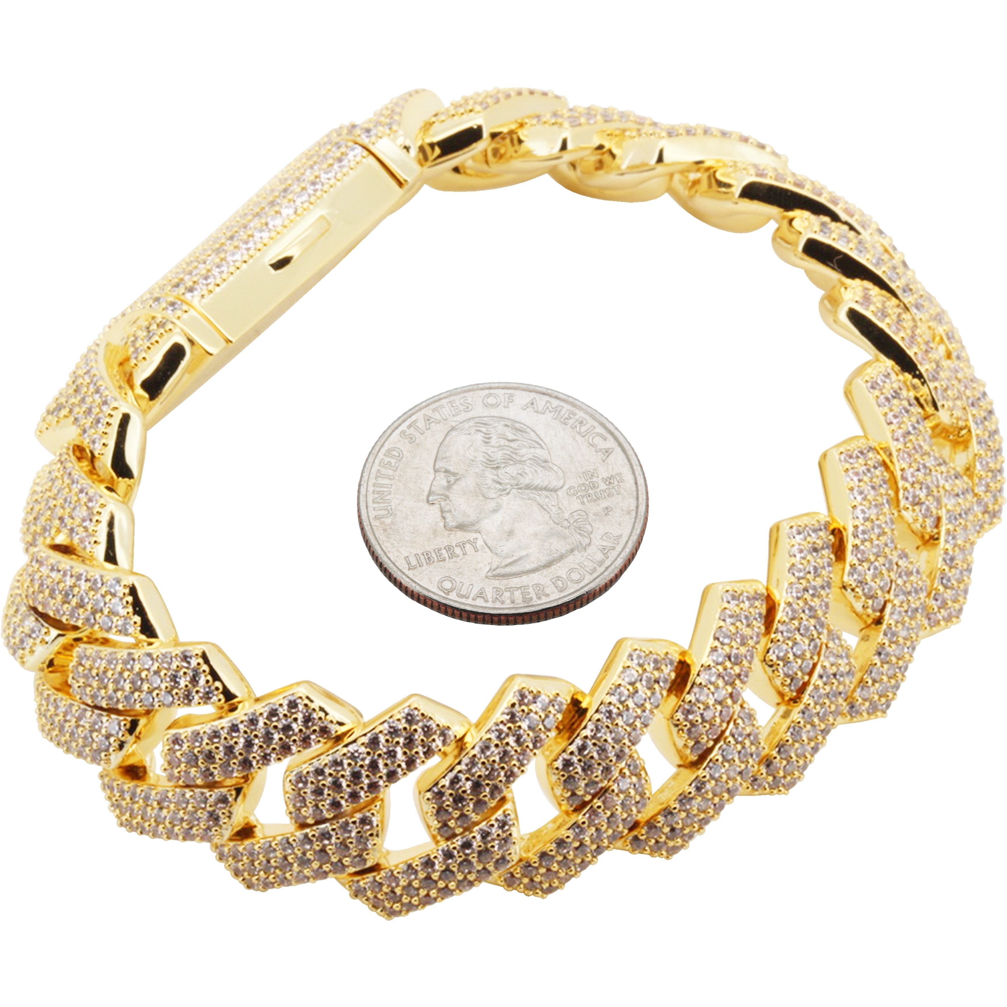Other 14k Yellow Gold Plated AAA CZ 18mm Cuban Link Bracelet 8.5” Size ONE SIZE - 2 Thumbnail