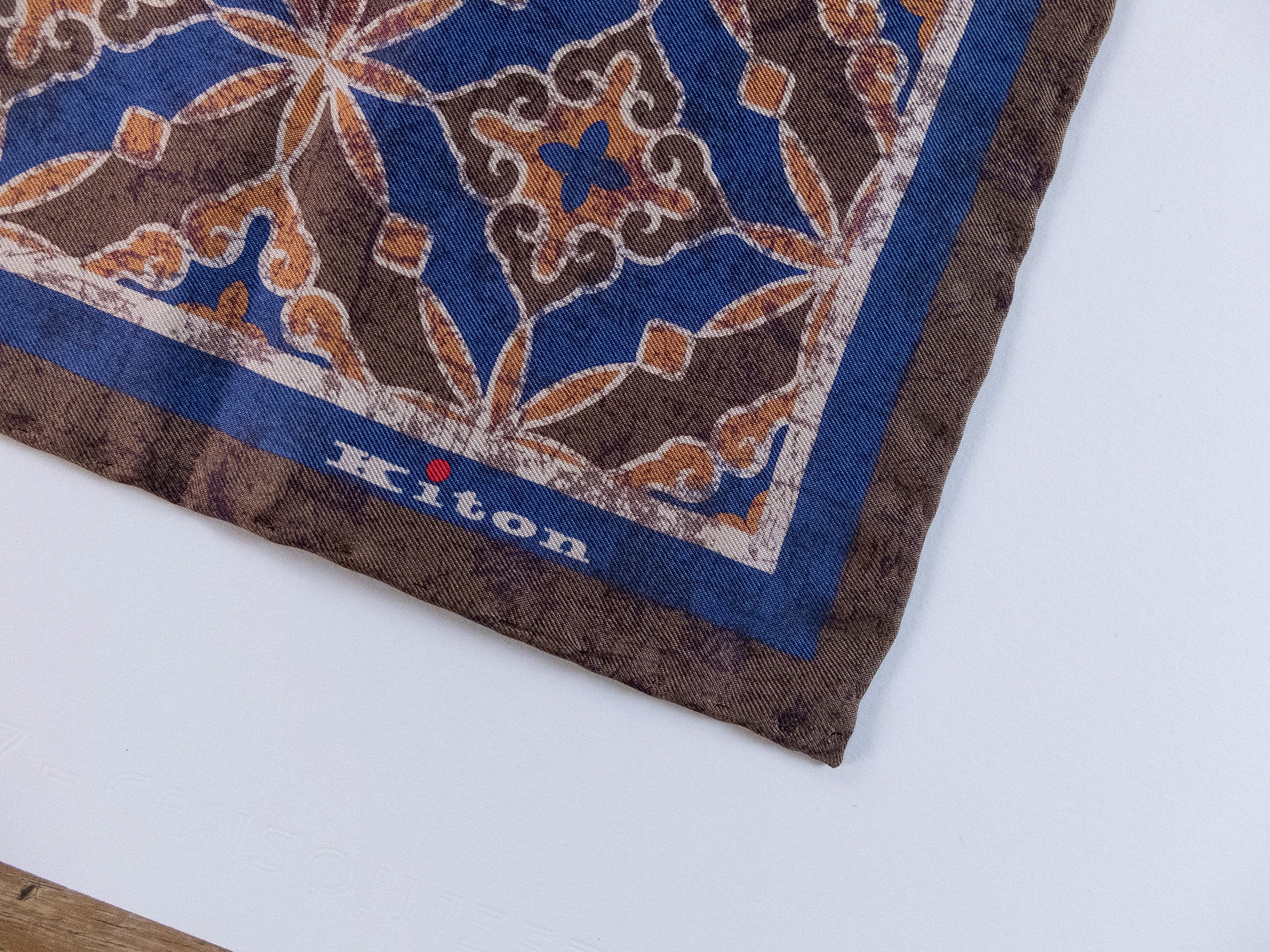 Kiton KITON Napoli hand made brown floral silk pocket square Size ONE SIZE - 2 Thumbnail