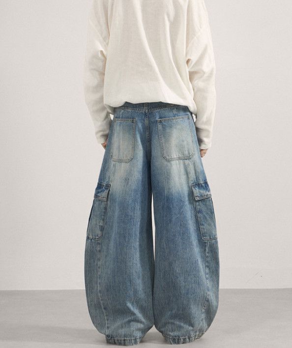 Vintage American-style multi-pocket washed wide-leg baggy jeans Size US 32 / EU 48 - 4 Thumbnail