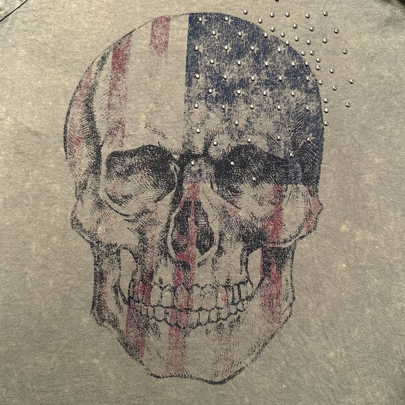Vintage VINTAGE Daytrip Top Women Large Green Patina Skull Print Flag Embellished Grunge T-Shirt Size L / US 10 / IT 46 - 3 Thumbnail