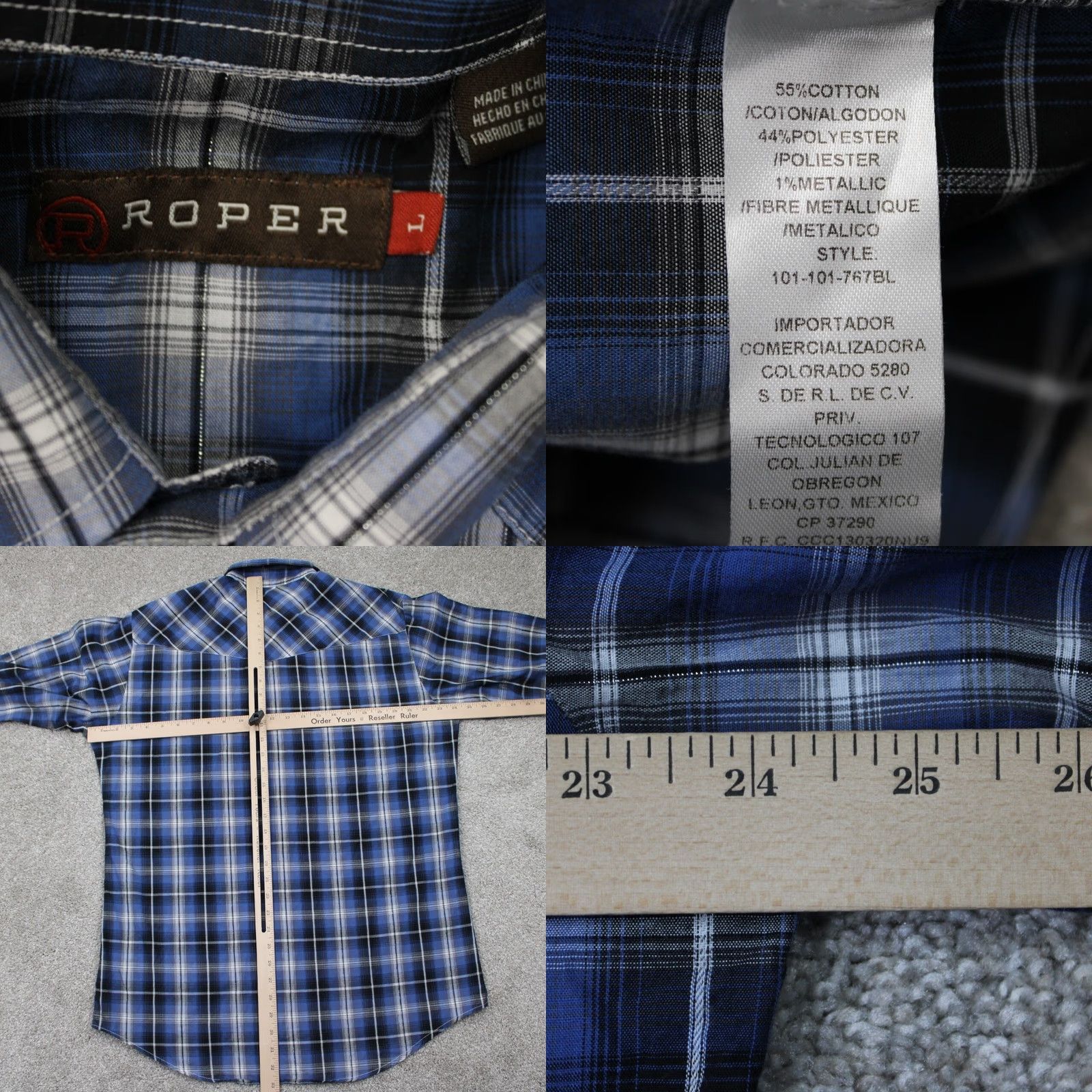 Roper Roper Pearl Snap Shirt Mens Large Plaid Long Sleeve Blue Pattern Cowboy Western Pearl Snap Button-Up Shirt Mens Large Size US L / EU 52-54 / 3 - 8 Thumbnail