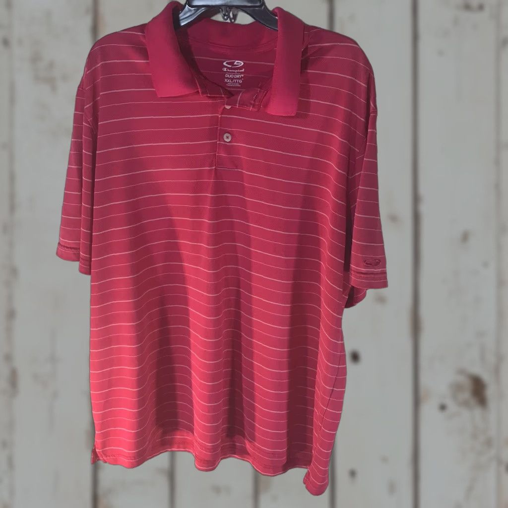 Champion Champion Duo Dry Polo Shirt Mens 2X Pink White Striped Golf Preppy Size US XXL / EU 58 / 5 - 1 Thumbnail