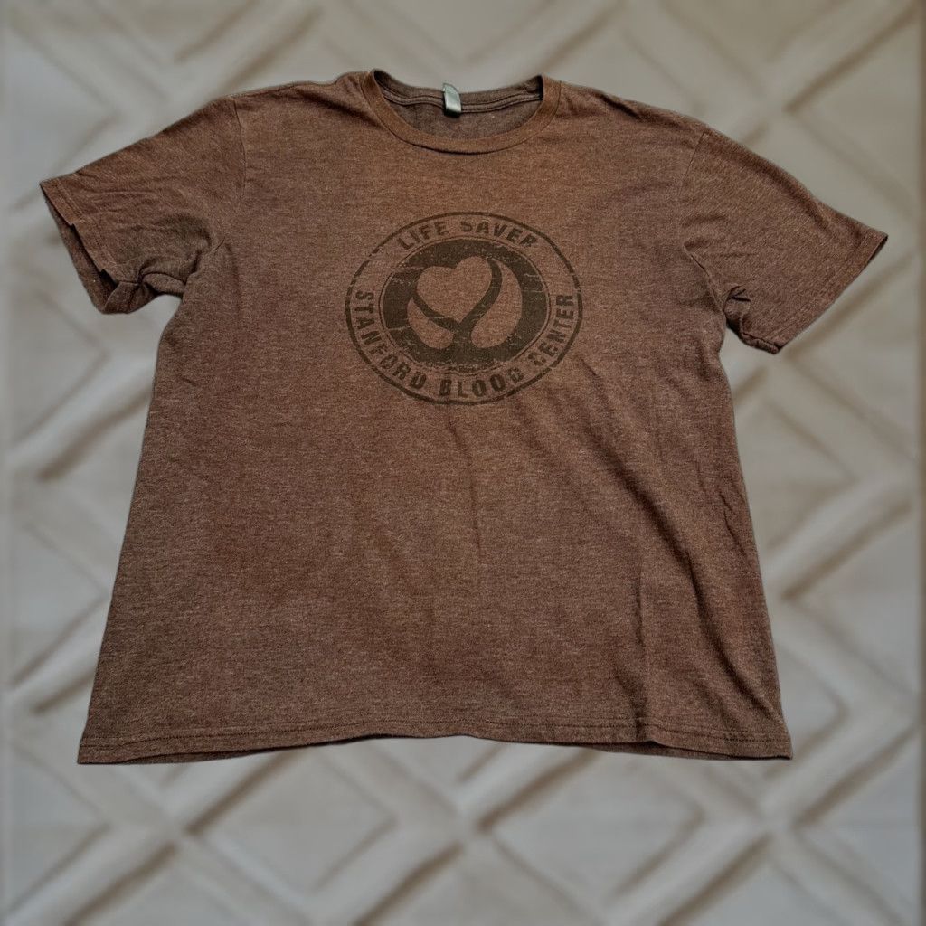 Vintage District T-Shirt Unisex Adult Large Brown Graphic Print Cotton Short Sleeve Stanford Blood Center Life Saver Size L / US 10 / IT 46 - 1 Thumbnail