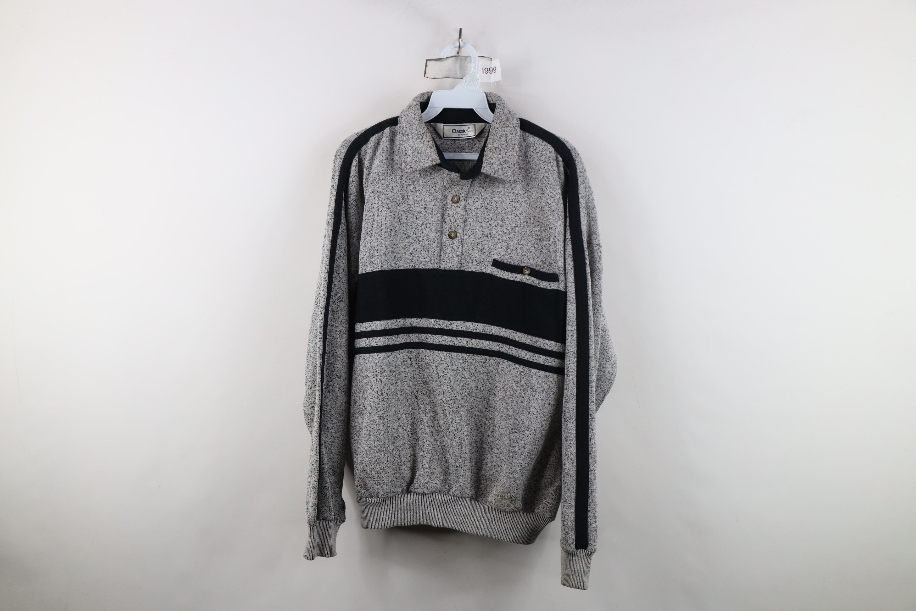 Vintage Vintage 90s Streetwear Striped Collared Sweatshirt Gray Size US L / EU 52-54 / 3 - 1 Thumbnail