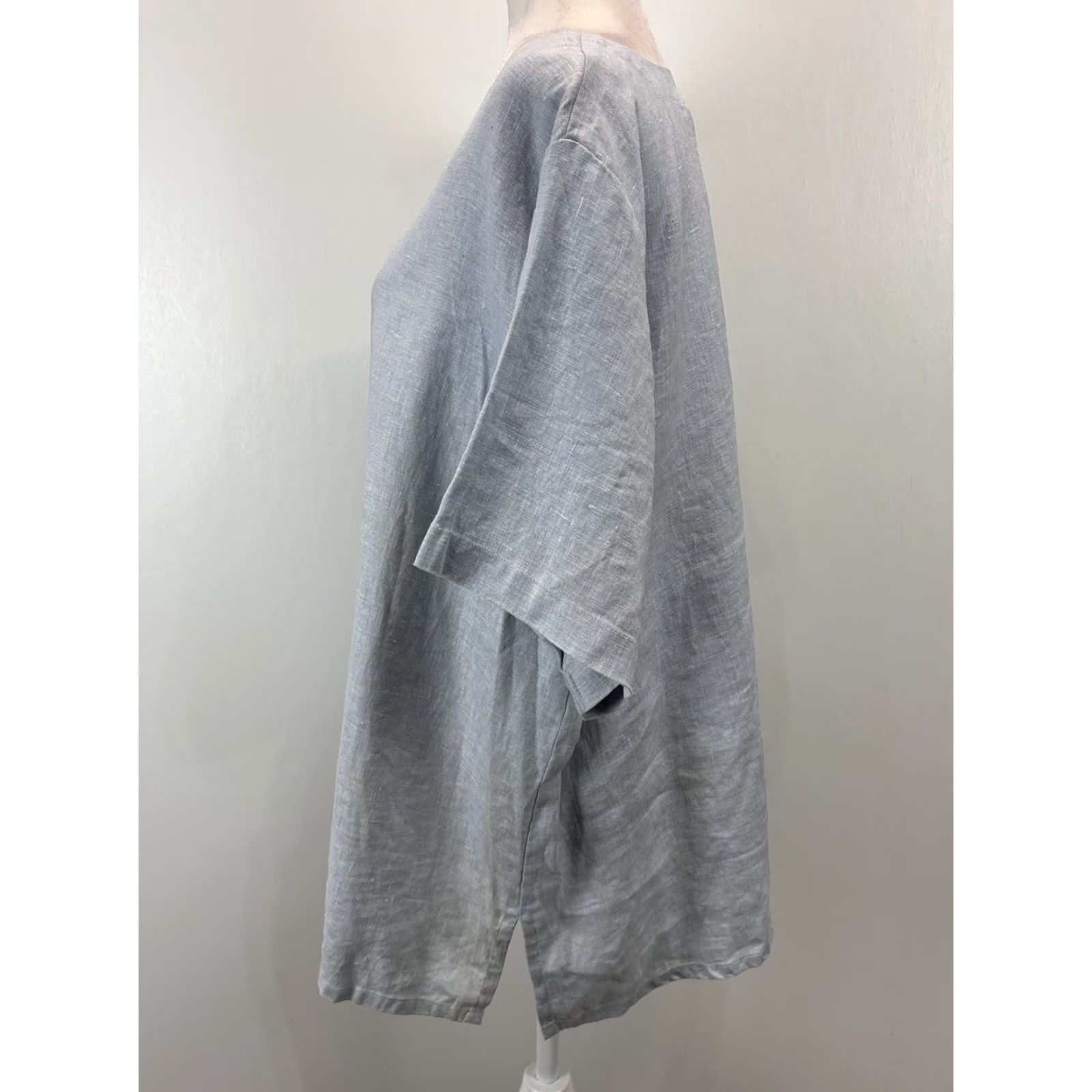Vintage VINTAGE Kiko Woman Linen Top Shirt Plus 2X Blue Short Sleeve Casual Artsy Spring Summer Women Size XXL / US 16-18 / IT 52-54 - 2 Thumbnail