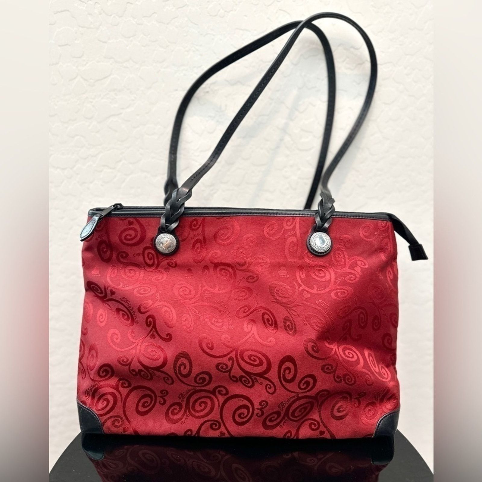 Brighton BRIGHTON | Black Leather Trimmed Red Print Tote Purse Size ONE SIZE - 1 Thumbnail