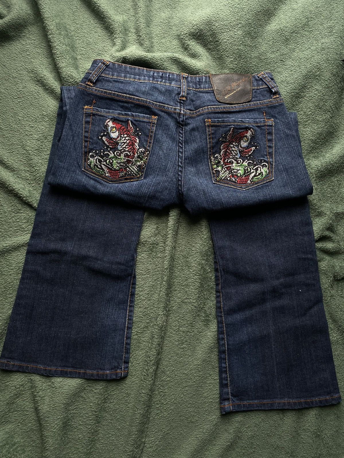 Ed Hardy × Vintage Ed Hardy Bling Koi Fish Embroidered Jeans Size 29" - 1 Thumbnail