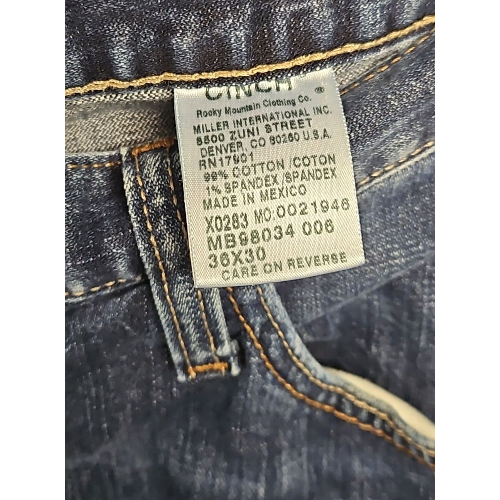Vintage Cinch Jeans Men Dark Wash 36x30 Straight Leg Western Cotton Blend Stretch Button Fly Zip Belted Regular Fit Blue Mens Jeans Size US 36 / EU 52 - 4 Thumbnail
