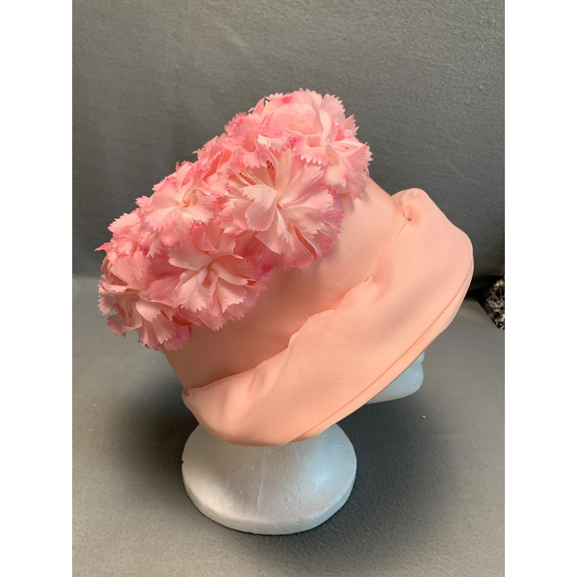 Other Vintage Womens 1960s Pink Floral Hat with Sheer Mesh Union M Size ONE SIZE - 4 Thumbnail