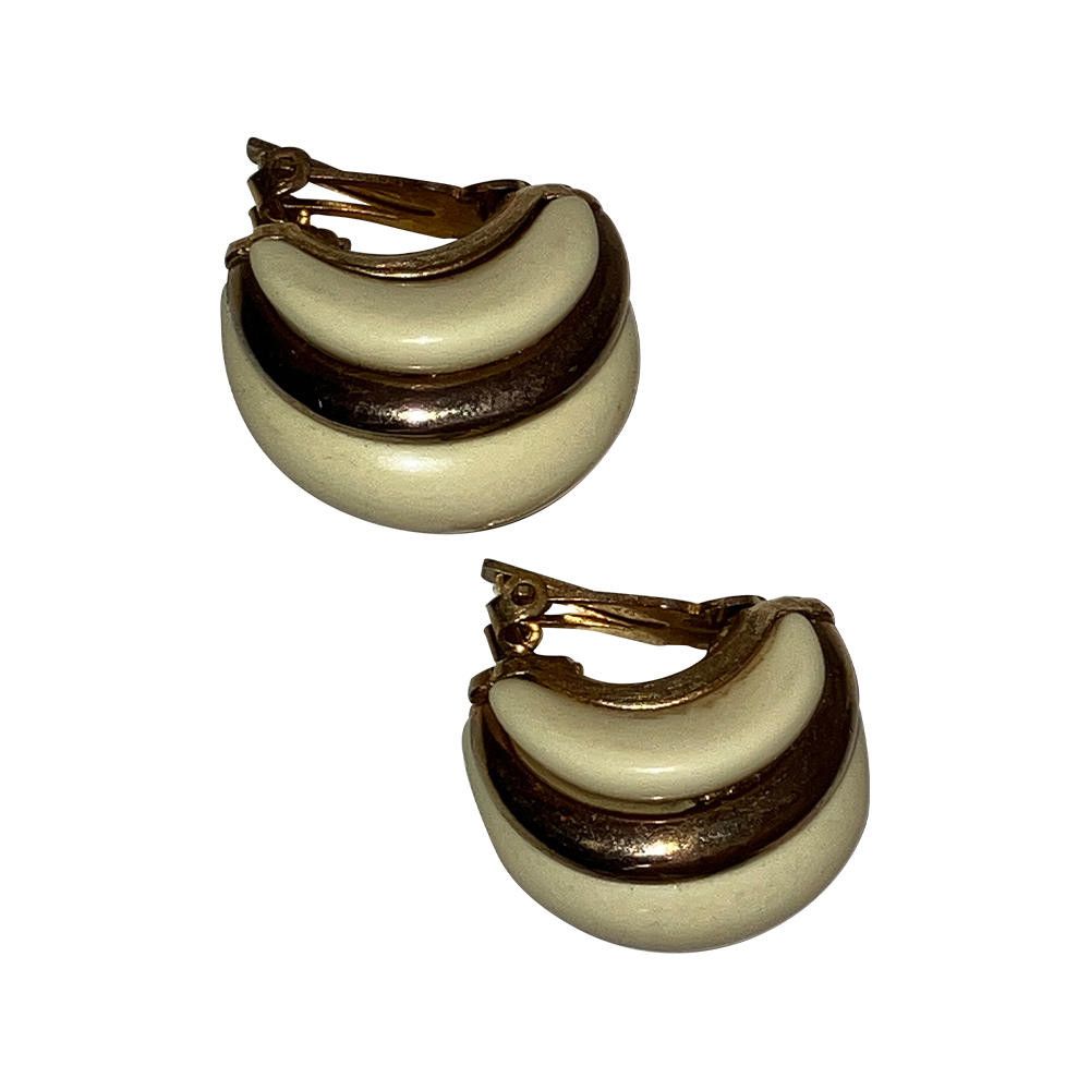 Designer Kenneth Lane White and Gold Ridged Earrings Size ONE SIZE - 6 Thumbnail