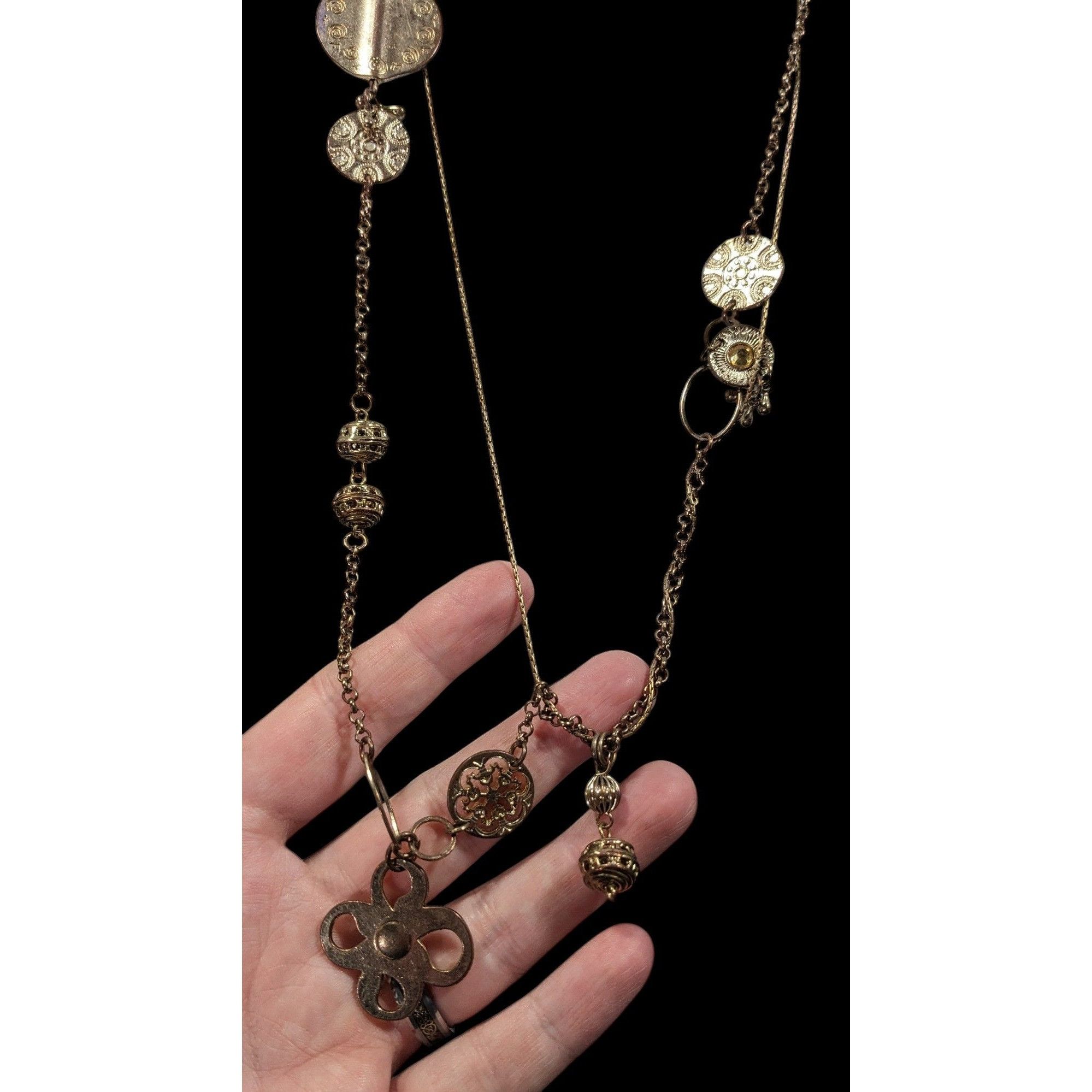 Chicos Chico's Abstract Floral Gold Tone Chain Charm Necklace Size ONE SIZE - 3 Thumbnail